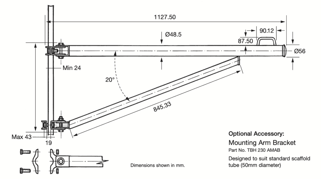 mounting arm bracket accessory for builders hoist